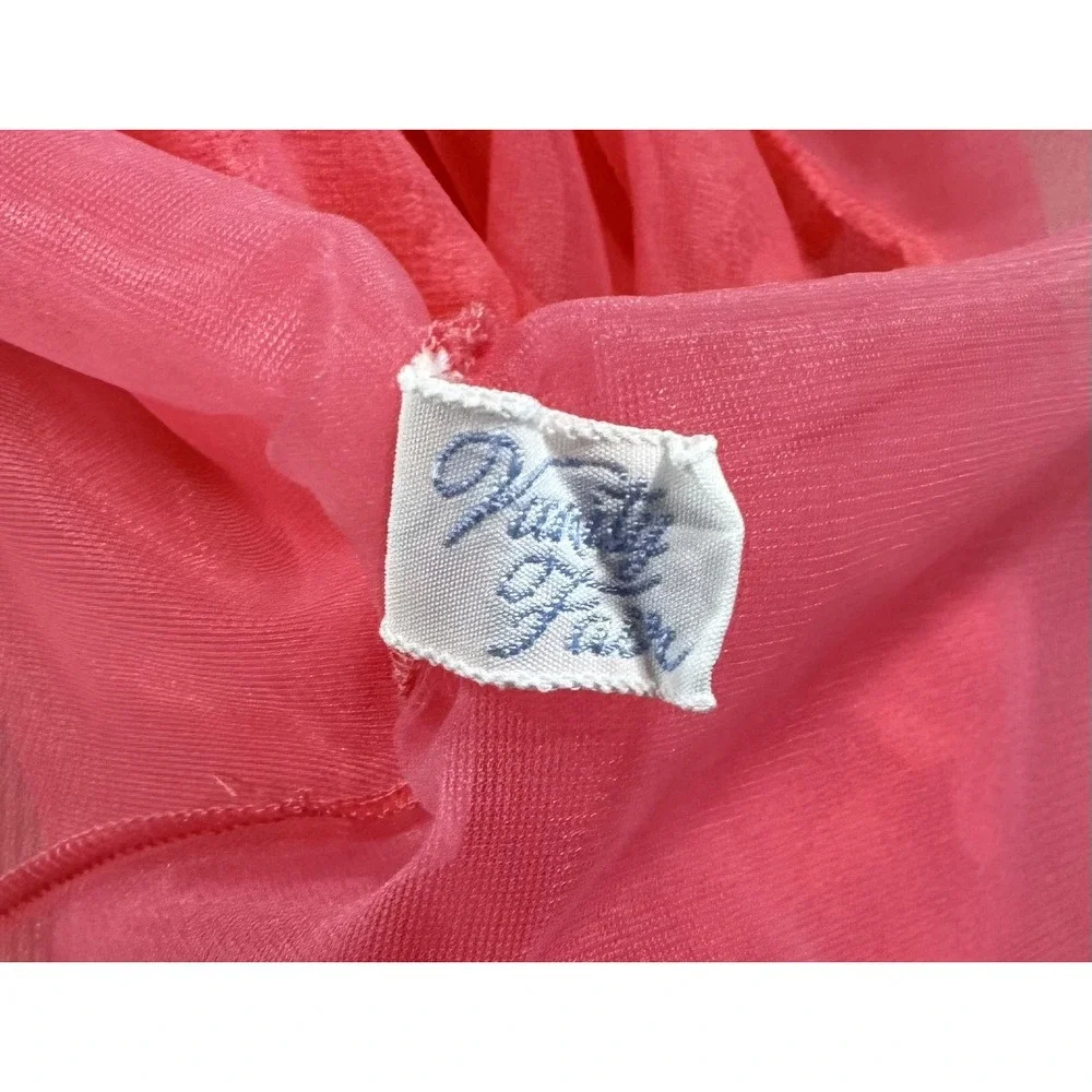 Pink Chiffon Nightgown Peignoir Robe Barbie Ballerina Sissy Coquette Vintage 60s - Picture 14 of 15